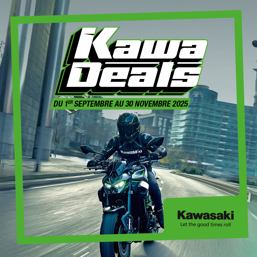 KAWA DEALS 2025 ! Du 1er septembre au 30 novembre, profitez jusqu’à 3 300 € d’avantage client* sur une sélection de modèles Kawasaki !