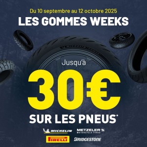 Du 10 septembre au 12 octobre 2025 profite de remises* exclusives sur tes pneus moto !