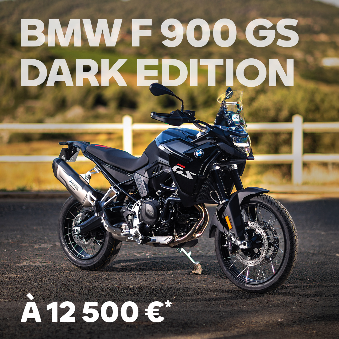 Découvrez la BMW F 900 GS Dark Edition à 12 500 €* ou 149€/mois* sans apport. 