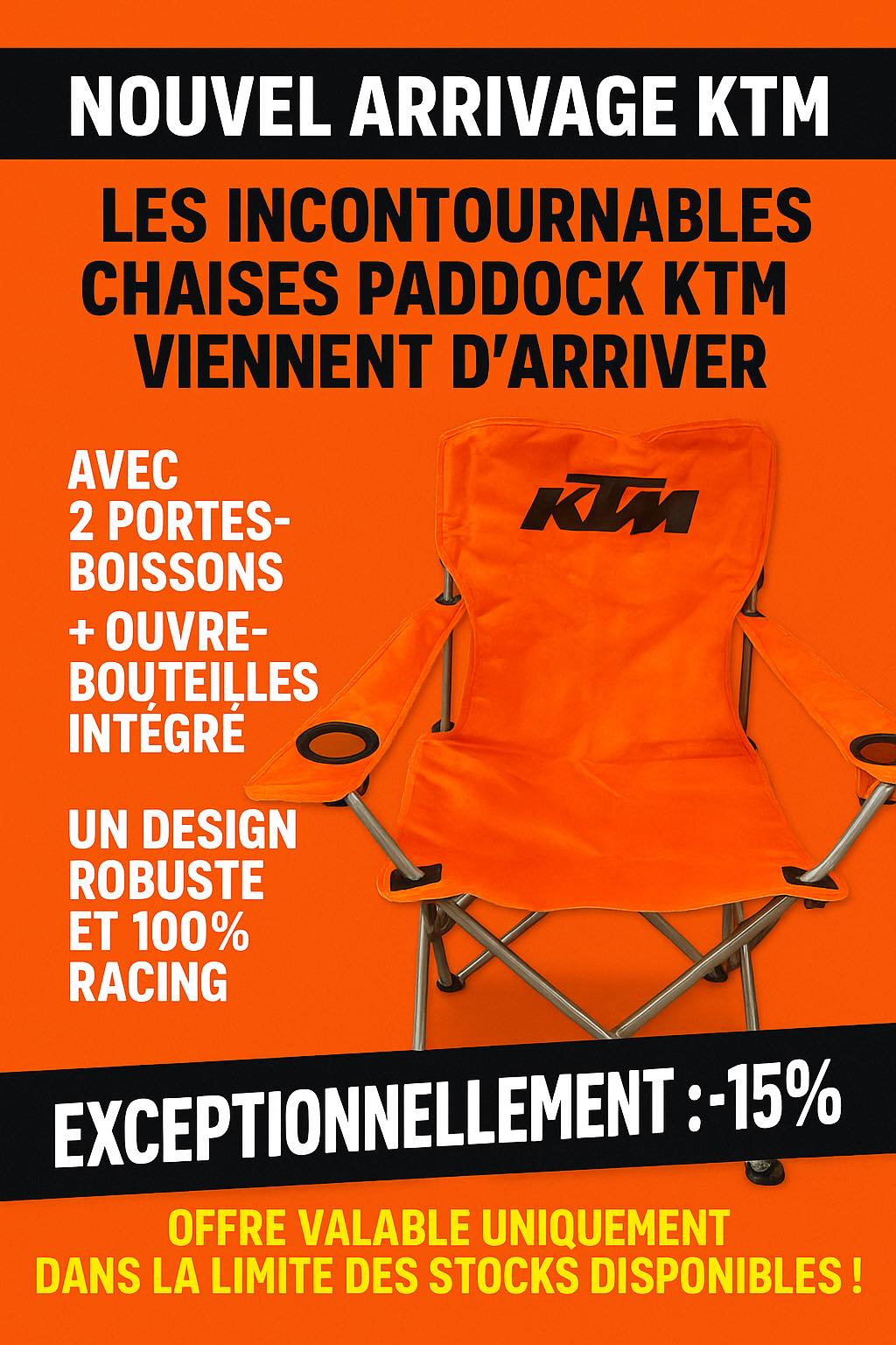 Nouvel arrivage : les incontournables chaises Paddock KTM !