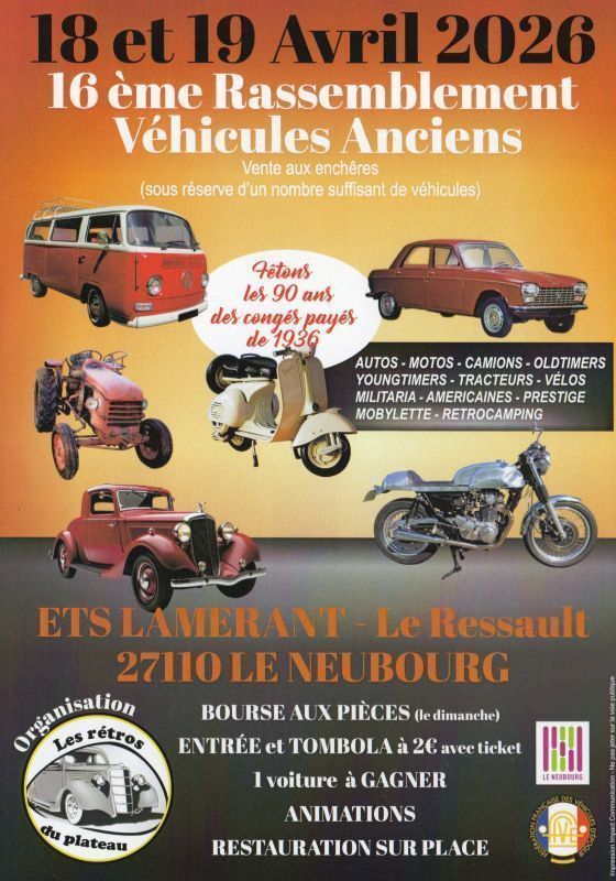 Grand rassemblement de tous types de véhicules anciens à 2,3,4,6 (voir plus) roues
