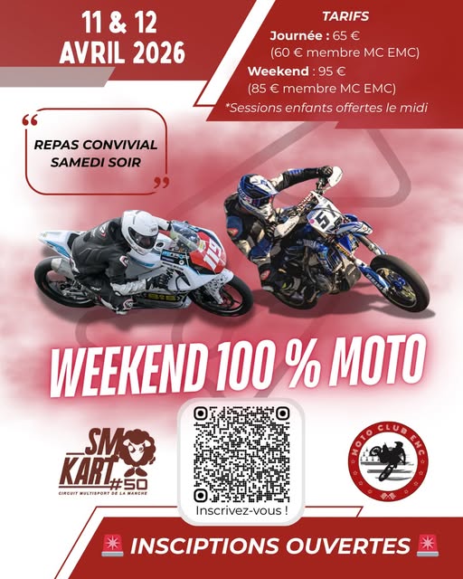 Les inscriptions pour le roulage moto des 11 et 12 avril 2026 sont ouvertes