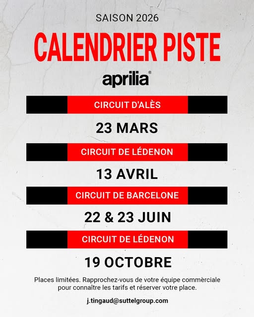 Calendrier de roulage sur piste de Suttel Racing Mauguio