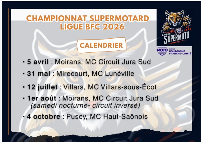 Voici le calendrier des épreuves Supermotard pour 2026