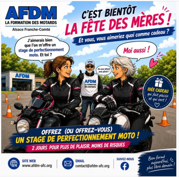 Bientôt la Fête des Mères - Offrez un stage de perfectionnement moto