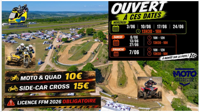 Notre Agenda d'ouverture du circuit de Moto Cross