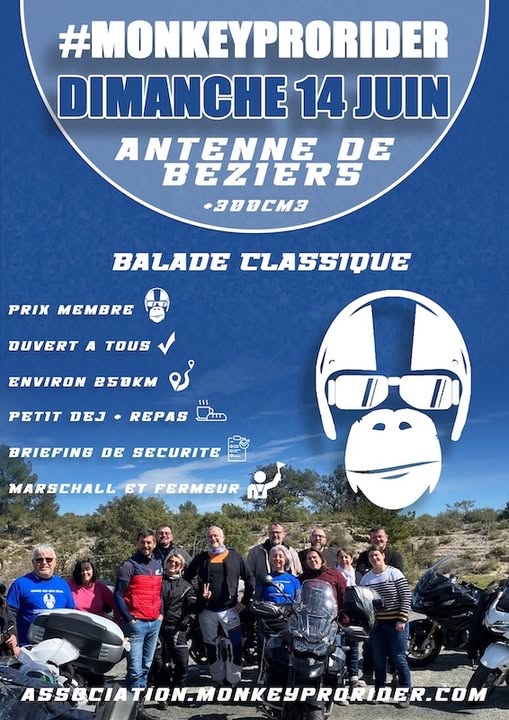 Balade Moto Classique des Monkey Prorider antenne de Béziers