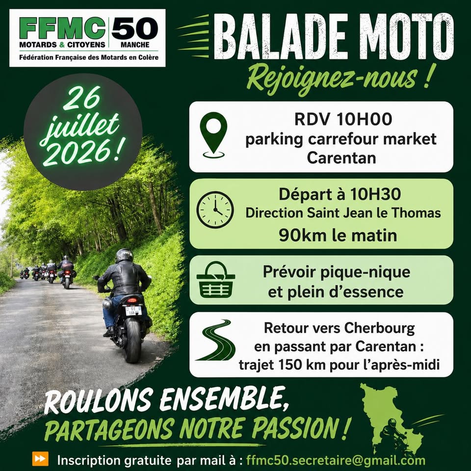 Balade moto organisée par la FFMC 50